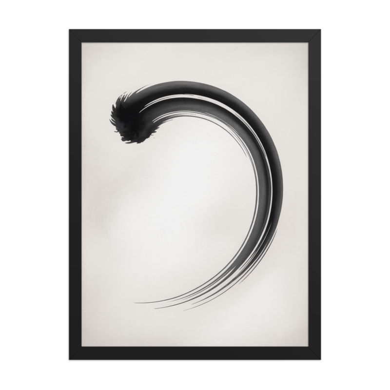 Serene Sumi-e Brush Stroke Framed Art