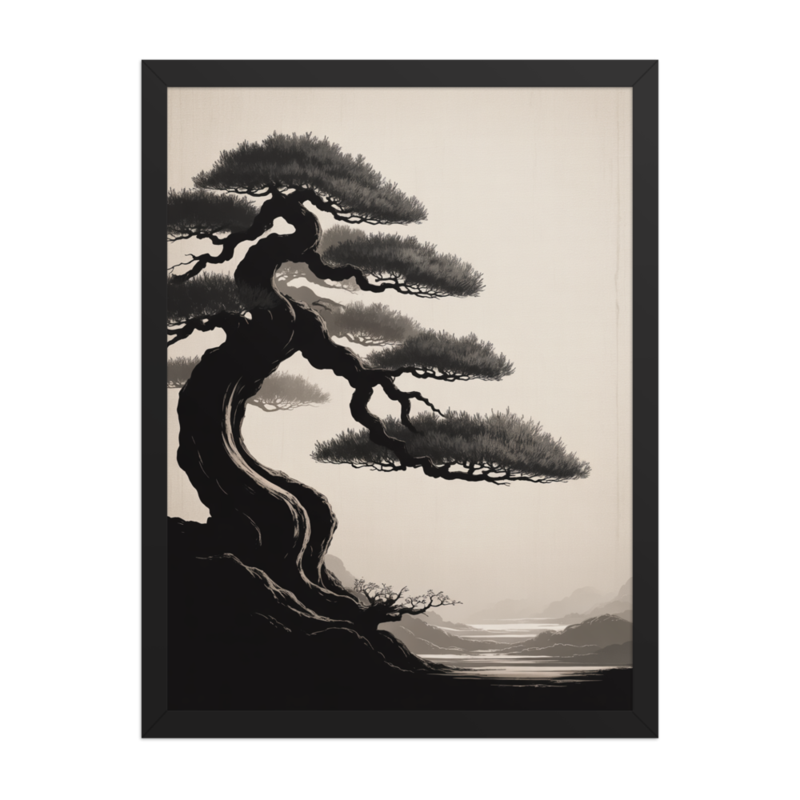 Serene Bonsai Minimalist Framed Art