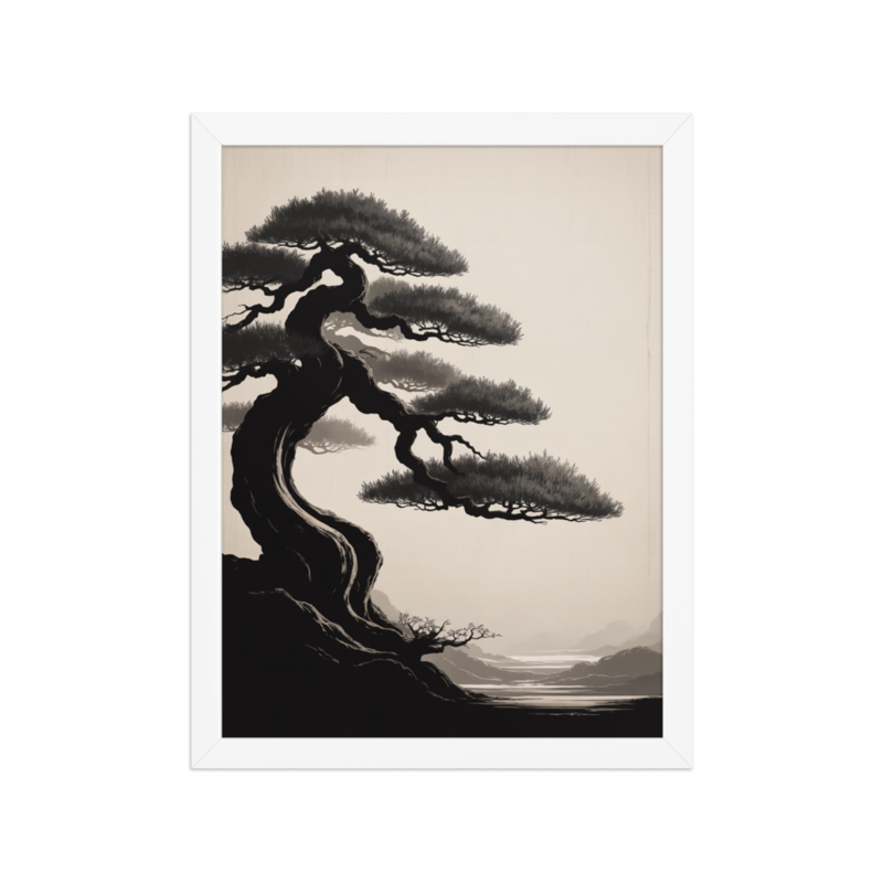 Serene Bonsai Minimalist Framed Art