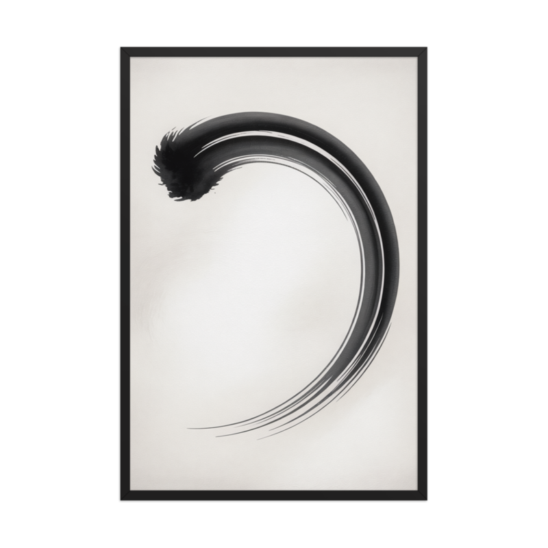 Serene Sumi-e Brush Stroke Framed Art