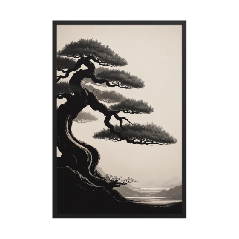 Serene Bonsai Minimalist Framed Art