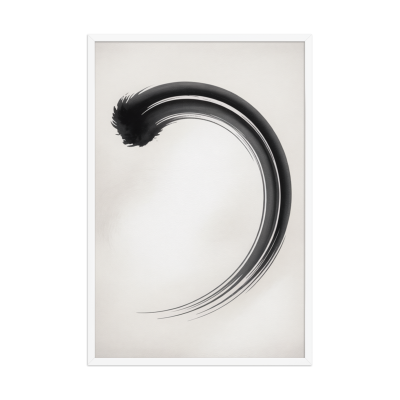 Serene Sumi-e Brush Stroke Framed Art