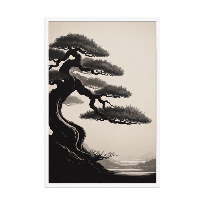 Serene Bonsai Minimalist Framed Art