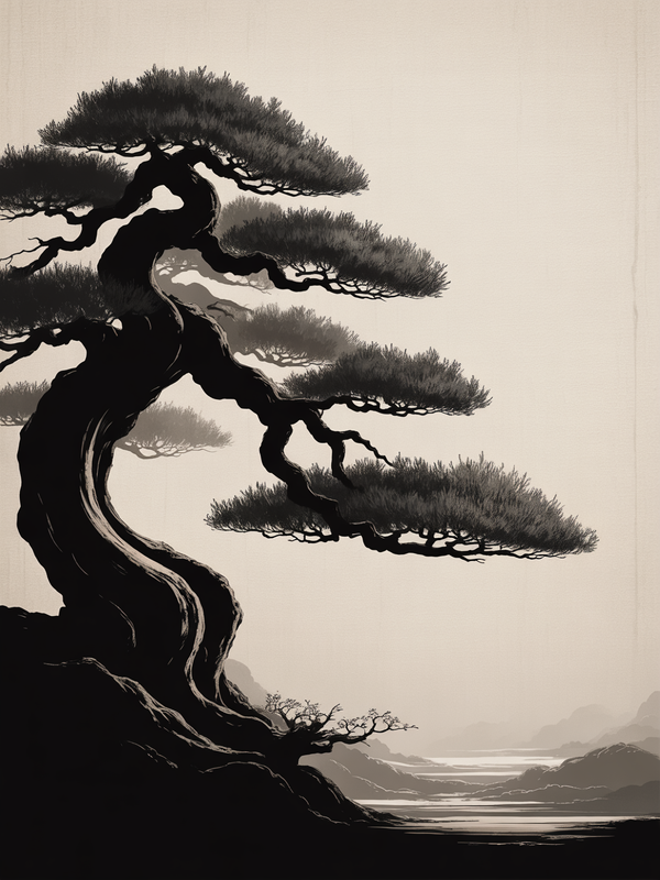 Serene Bonsai Minimalist Framed Art